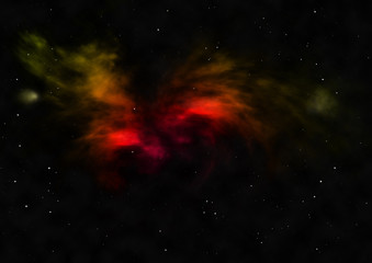 Far being shone nebula and star field. 3D rendering