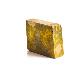 Natural shiny pyrite cube on white isolated background