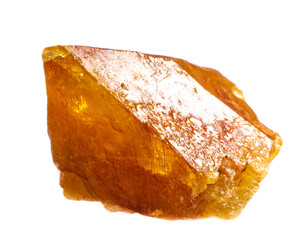 Natural rough piece of orange scheelite on a white background isolated