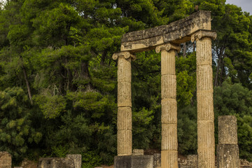 antique marble colonnade architecture concept from ancient Greek times in south European district...