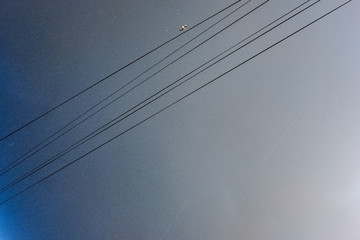 eletricity line poles and wires on blu sky