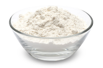 bowl of wheat flour isolated on white