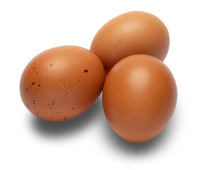 brown chicken eggs closeup isolated on white background