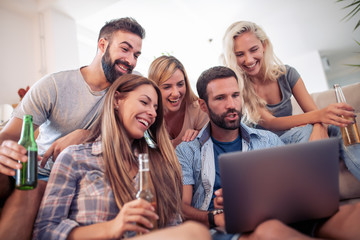 Friends watching football game