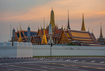 Grand palace or Wat phra keaw at bangkok Thailand , Grand palace and Wat Phra Keaw at sunset Bangkok, Thailand. Beautiful Landmark of Thailand.