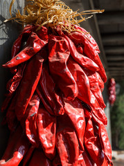 Red chile ristra hanging with second ristra in background