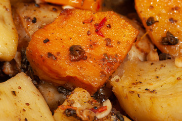 baked pumpkin and potatoes