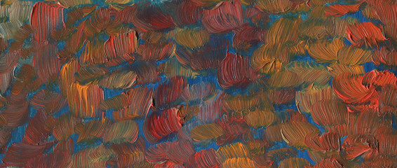 Texture with large brush strokes. Blue and red colors. Oil painting Large brush strokes.