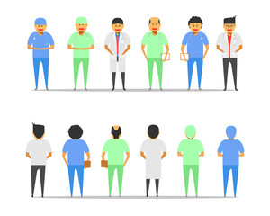 male doctor group front-back view vector illustration ep10