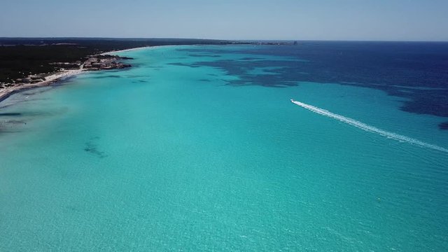 Sa Rapita, Mallorca Spain. Amazing drone aerial landscape of the charming Es Rapita and Es trenc beaches and turquoise sea