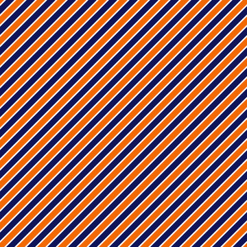 Orange and Navy Stripes Seamless Pattern - Orange, white, and navy blue diagonal stripes design