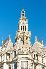 Fototapeta na wymiar Facade of a neoclassical architecture at the Liberdade Square in Porto