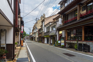 Fototapeta na wymiar Peaceful view of main street of Kinosaki