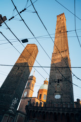 Fototapeta na wymiar Bologna, towers at sunset. Emilia Romagna, Italy