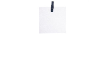 Note paper clothespin on white background isolation