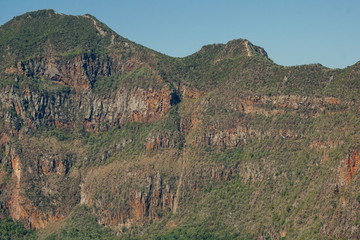 Fototapeta na wymiar Volcanic rock formations at the volcanic crater of Mount Longonot, Rift Valley, Kenya