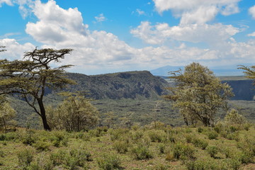 Hiking along the volcanic crater on Mount Suswa, Rift Valley