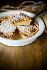 sweet cake with jam in ceramic form
