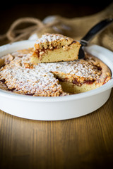 sweet cake with jam in ceramic form