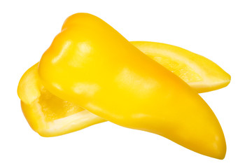 Fototapeta na wymiar Yellow bell pepper slices, paths, top