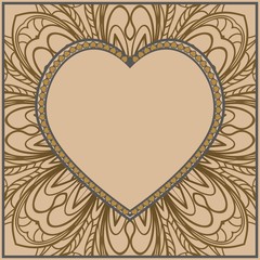Template cards with decorative ornaments in the form of a heart. Template for Valentine's Day. Vector illustration. For design, print