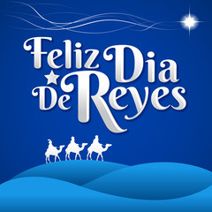 Feliz Dia de reyes, Happy Day of kings spanish text, Latin American Tradition with the Three Wise Men