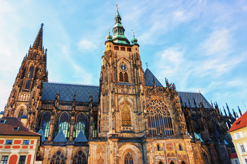 Fototapeta na wymiar St Vitus Cathedral in Prague Castle, Gothic architecture