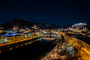 night view of the old town of Salzburg