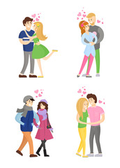 Lovers Hugging, Embracing Tenderly, Passion Vector