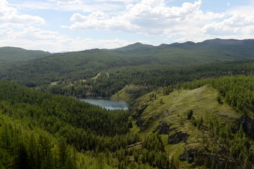 Uchkole Mountain Lake on the Ulagan Plateau in the Altai Republic