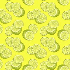 Hand Drawn Sketch Lemons and Lemon Slices for Kids Room, Light Yellow or Lime Tea. Interiors or Fresh Summer Accessories and Clothing, Mojito Cocktail or Lemonade Wrapping.