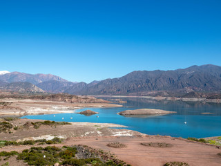 View on Potrerillos reservoir and nearby area in Mendoza province in Argentina