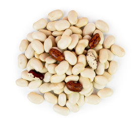 Heap of white beans on a white. The view from the top.