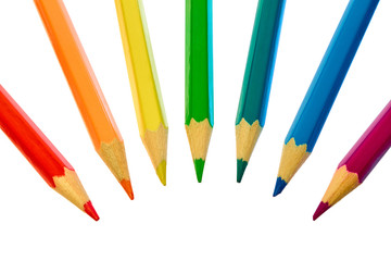 Set of color pencils on a white background