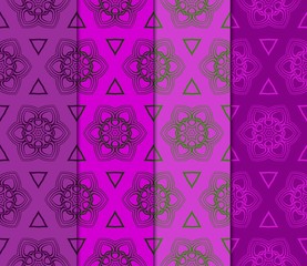 Set Of Pattern Of Abstract Geometric Flowers. Seamless Vector Illustration. For Design Greeting Cards, Backgrounds, Wallpaper, Interior Design. Tribal Ethnic Arabic, Fashion Decorative Ornament