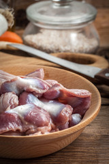 Raw uncooked chicken gizzards.