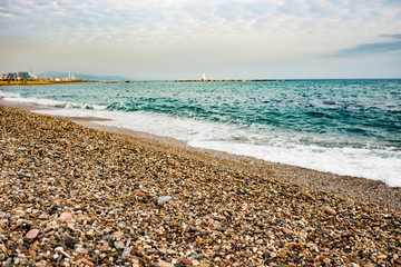 empty barcelona beach in barcelona winter