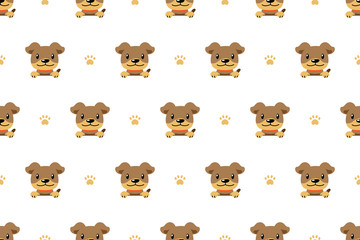 Vector cartoon character brown dog seamless pattern for design.