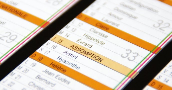 le 15 a&ocirc;ut ,assomption de marie,sur calendrier