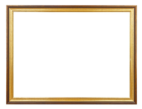 Golden glossy vintage picture frame isolated on white