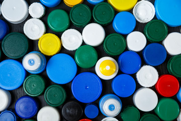 Collection of various colorful plastic screw caps