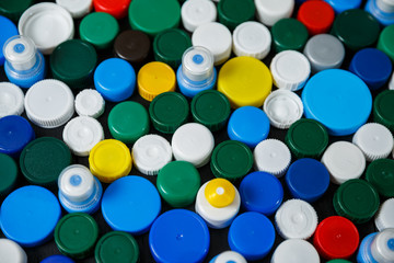 Collection of various colorful plastic screw caps