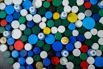 Collection of various colorful plastic screw caps