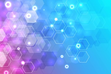 Science network pattern, connecting lines and dots. Technology hexagons structure or molecular connect elements.