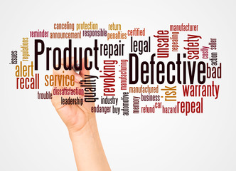 Defective Product word cloud and hand with marker concept - obrazy, fototapety, plakaty