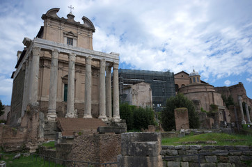 Fototapeta na wymiar View of a church at Roman ruins, Rome / Italy