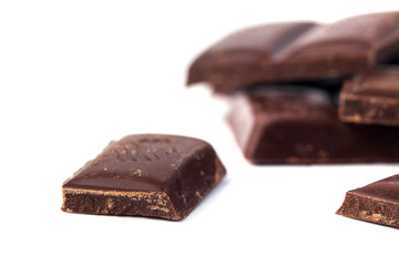 Dark Chocolate bars stack isolated on white background