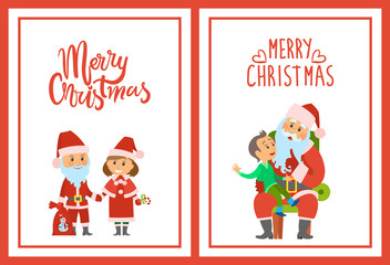 Merry Christmas Winter Characters and Kid Boy