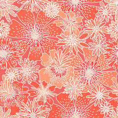 Decorative flowers seamless pattern. Print for textiles drawn by hand. Vector illustration.