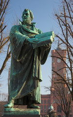 Berlin - The statue of reformator Martin Luther in front of Marienkirche church by Paul Martin Otto and Robert Toberenth (1895).